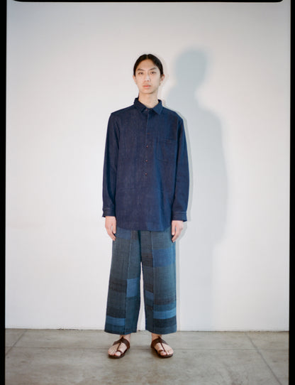 11.11 DRAW STRING HAND WOVEN PATCHWORK PANT - INDIGO