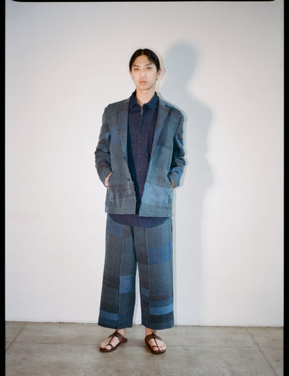 11.11 DRAW STRING HAND WOVEN PATCHWORK PANT - INDIGO