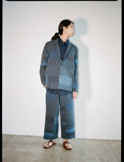 11.11 DRAW STRING HAND WOVEN PATCHWORK PANT - INDIGO