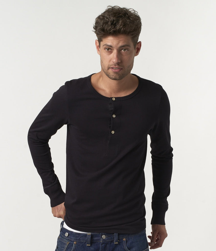 MERZ B SCHWANEN HENLEY SHIRT 206 - DEEP BLACK