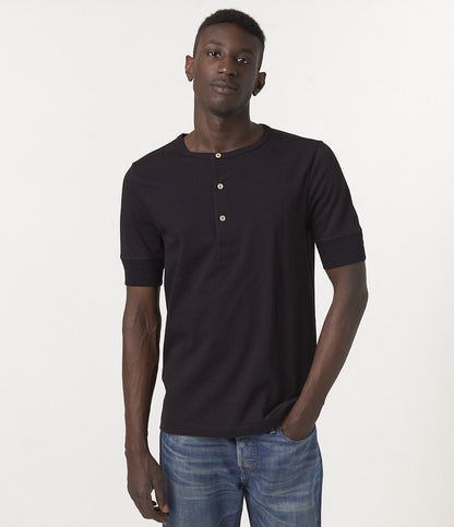 MERZ B SCHWANEN 207 SHORT SLEEVED HENLEY SHIRT -  DEEP BLACK