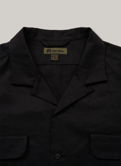 NIGEL CABOURN  MAINLINE OPEN COLLAR LINEN SHIRT - DARK NAVY