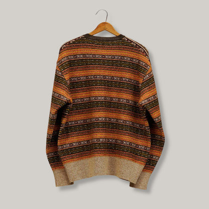 NIGEL CABOURN FAIRISLE V-NECK SWEATER - BROWN