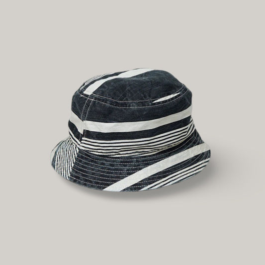 NIGEL CABOURN ACC-53 BUCKET HAT STRIPE  - DENIM/ WHITE