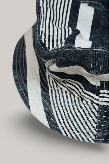 NIGEL CABOURN ACC-53 BUCKET HAT STRIPE  - DENIM/ WHITE