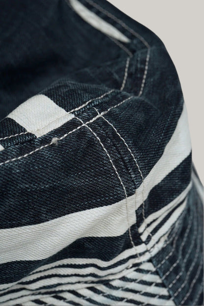 NIGEL CABOURN ACC-53 BUCKET HAT STRIPE  - DENIM/ WHITE