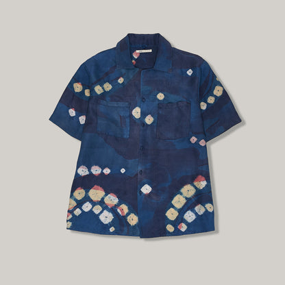 11.11 UNISEX SILK CAMP COLLAR SHIRT WITH BANDHANI - INDIGO