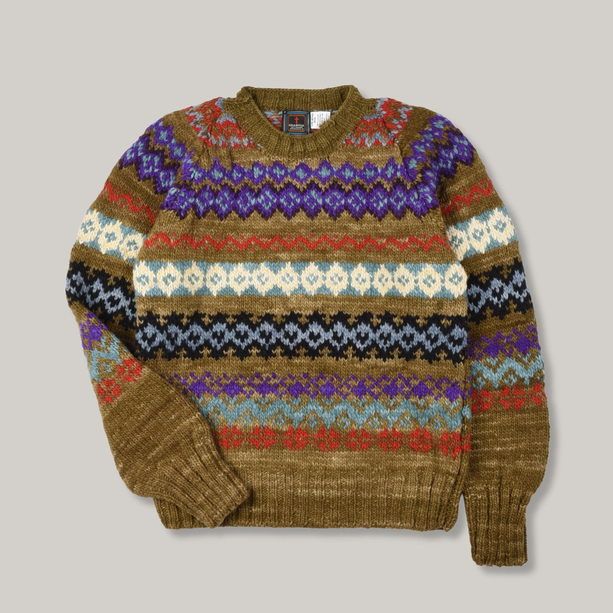 CHAMULA FAIR ISLE #8 CREWNECK PULLOVER - DARK ALFALFA