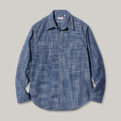 SUGAR CANE FICTION ROMANCE 6.9oz. INDIGO KASURI WORK SHIRT