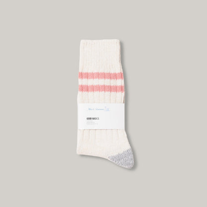 MERZ B SCHWANEN RECYCLED COTTON STRIPED SOCKS - NATURE/ PEACH