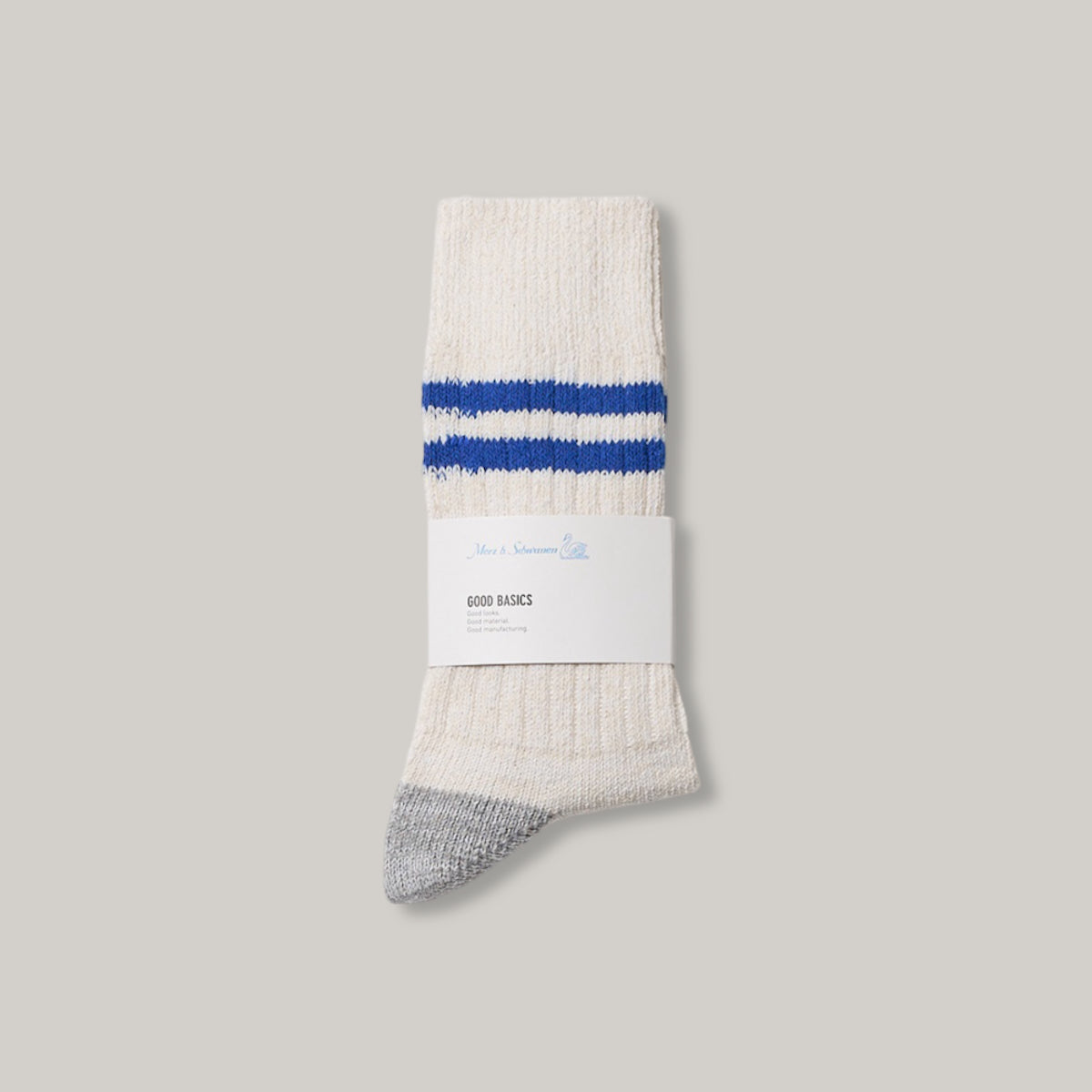 MERZ B SCHWANEN RECYCLED COTTON STRIPED SOCKS - NATURE/ SWAN BLUE