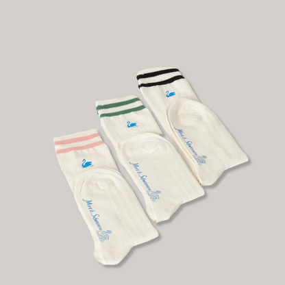 MERZ B SCHWANEN GOOD BASICS SOCKS - WHITE/ GRASS