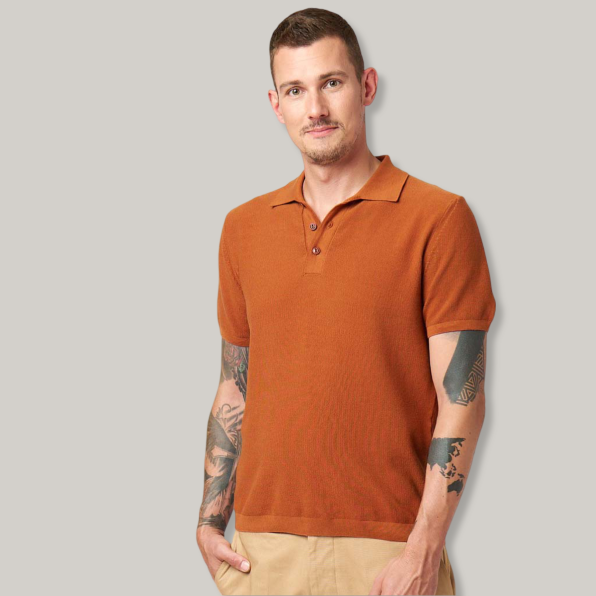 MERZ B SCHWANEN KNITTED POLO - CARAMEL