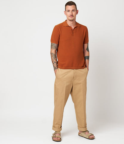 MERZ B SCHWANEN KNITTED POLO - CARAMEL