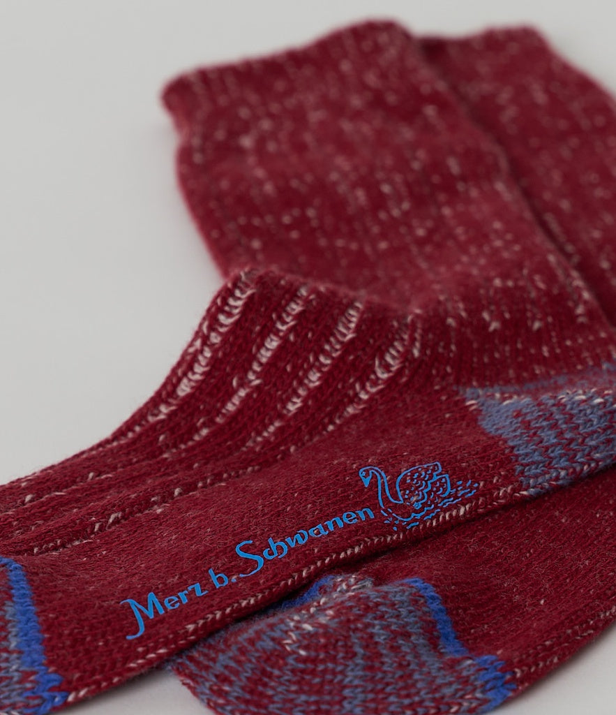 MERZ B. SCHWANEN M72 MERINO WOOL SOCKS - RED/ NATURAL MELANGE