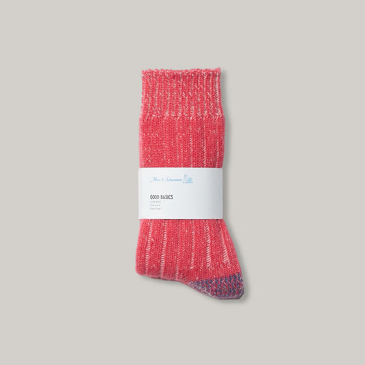 MERZ B. SCHWANEN M72 MERINO WOOL SOCKS - RASPBERRY/ NATURAL MELANGE