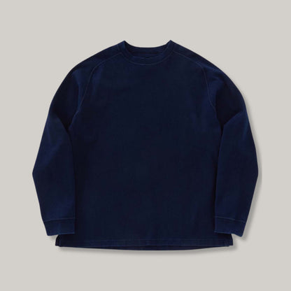 BLUE BLUE JAPAN MOD HAND DYED SLUB COTTON CREWNECK LS TEE  - INDIGO