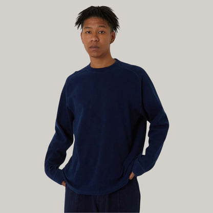 BLUE BLUE JAPAN MOD HAND DYED SLUB COTTON CREWNECK LS TEE  - INDIGO