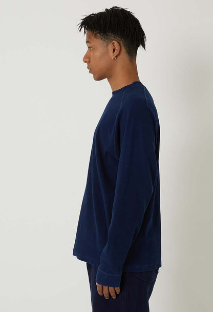 BLUE BLUE JAPAN MOD HAND DYED SLUB COTTON CREWNECK LS TEE  - INDIGO