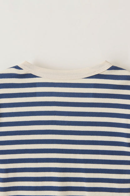 NOTHING WRITTEN PIPPA STRIPE RIB T-SHIRT - IVORY/ NAVY