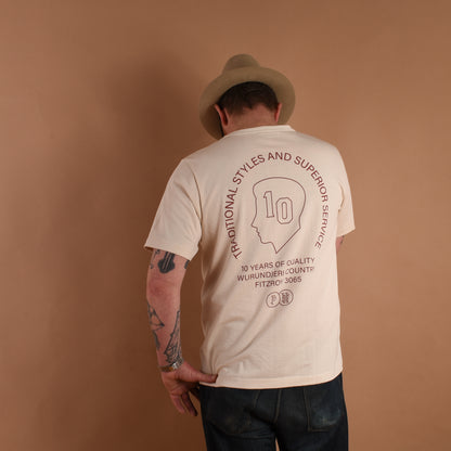 PP BARBERS x MERZ B SCHWANEN 10 YEAR ANNIVERSARY TEE - NATURAL