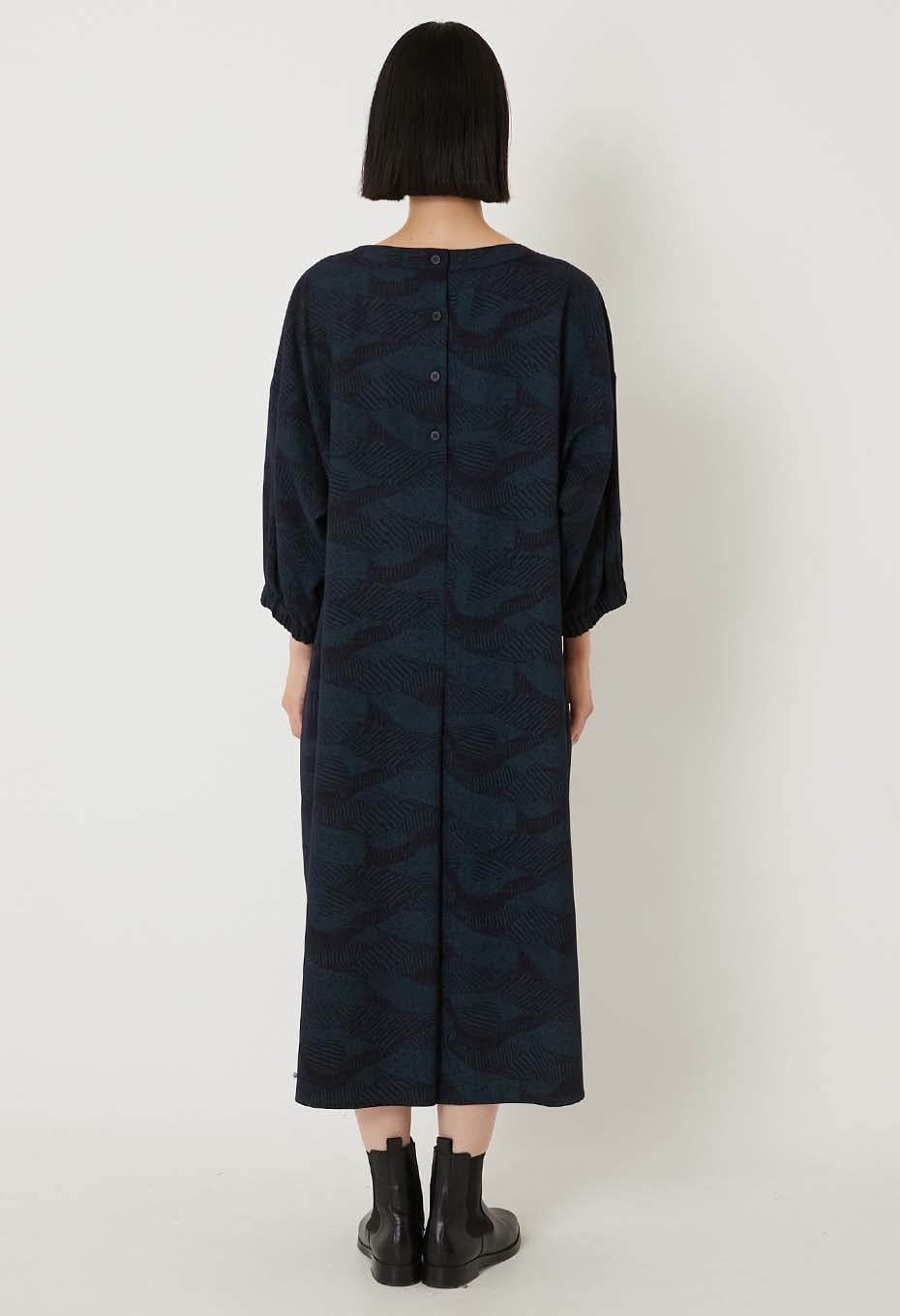 BLUE BLUE JAPAN WIND FLOW PATTERN WOOL PULLOVER DRESS - NAVY