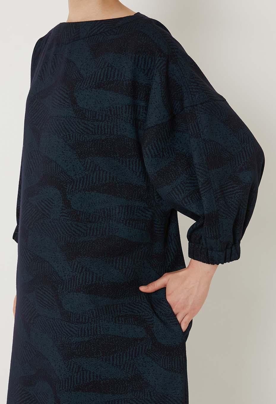 BLUE BLUE JAPAN WIND FLOW PATTERN WOOL PULLOVER DRESS - NAVY