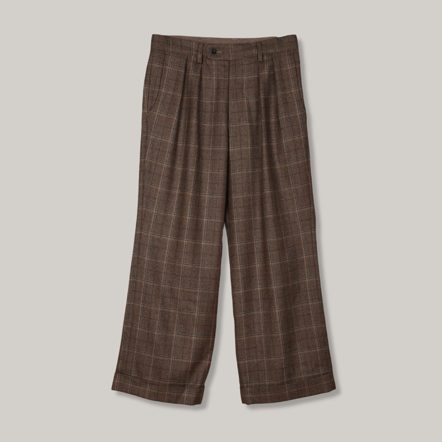 TS(S) DOUBLE WINDOWPANE CHECK WIDE PANTS - BEIGE