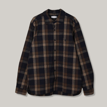 TS(S) ASYMMETRIC POCKET WORK SHIRT - IRREGULAR BLOCK PLAID NAVY