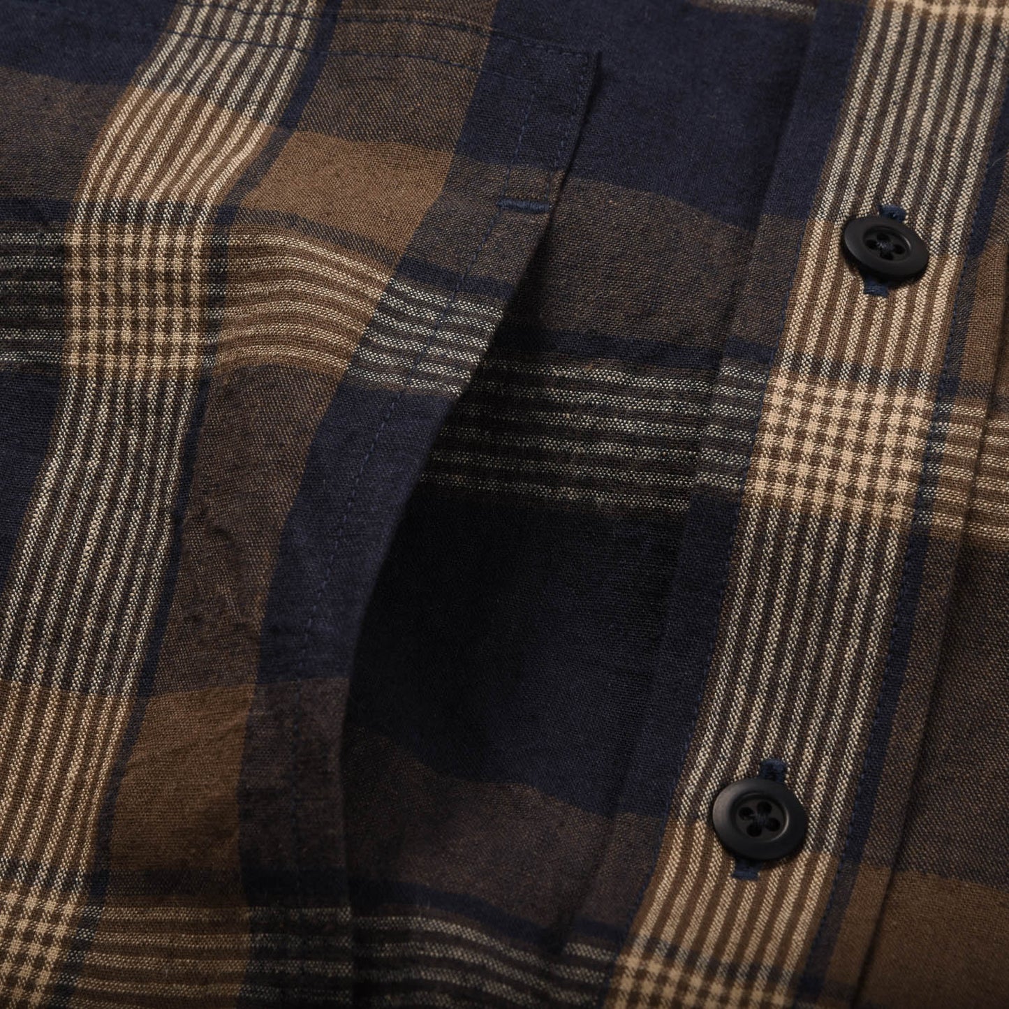 TS(S) ASYMMETRIC POCKET WORK SHIRT - IRREGULAR BLOCK PLAID NAVY