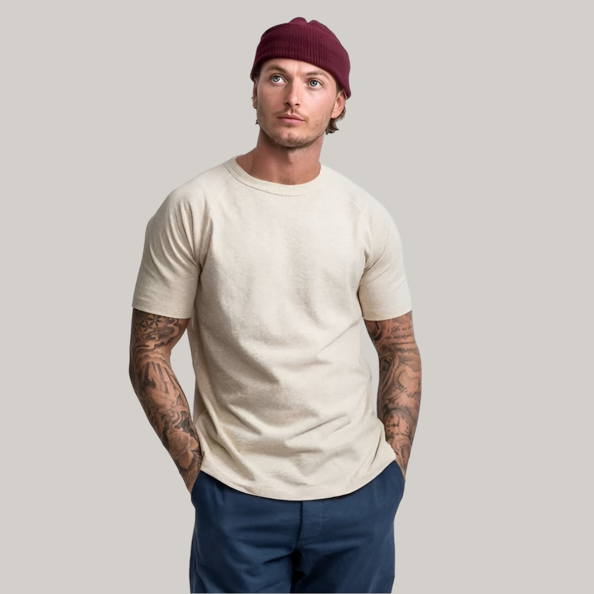 HEIMAT RAGLAN COTTON/HEMP TEE - SEASHELL