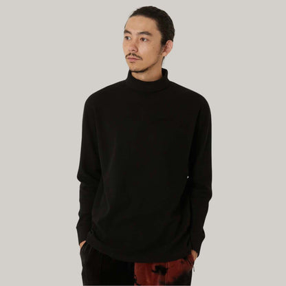 BLUE BLUE JAPAN KNITTED SLUB COTTON RIB TURTLE NECK TEE - BLACK