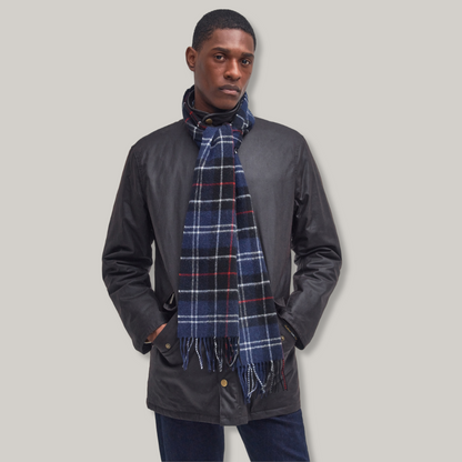 BARBOUR TARTAN LAMBSWOOL SCARF - NAVY/ RED