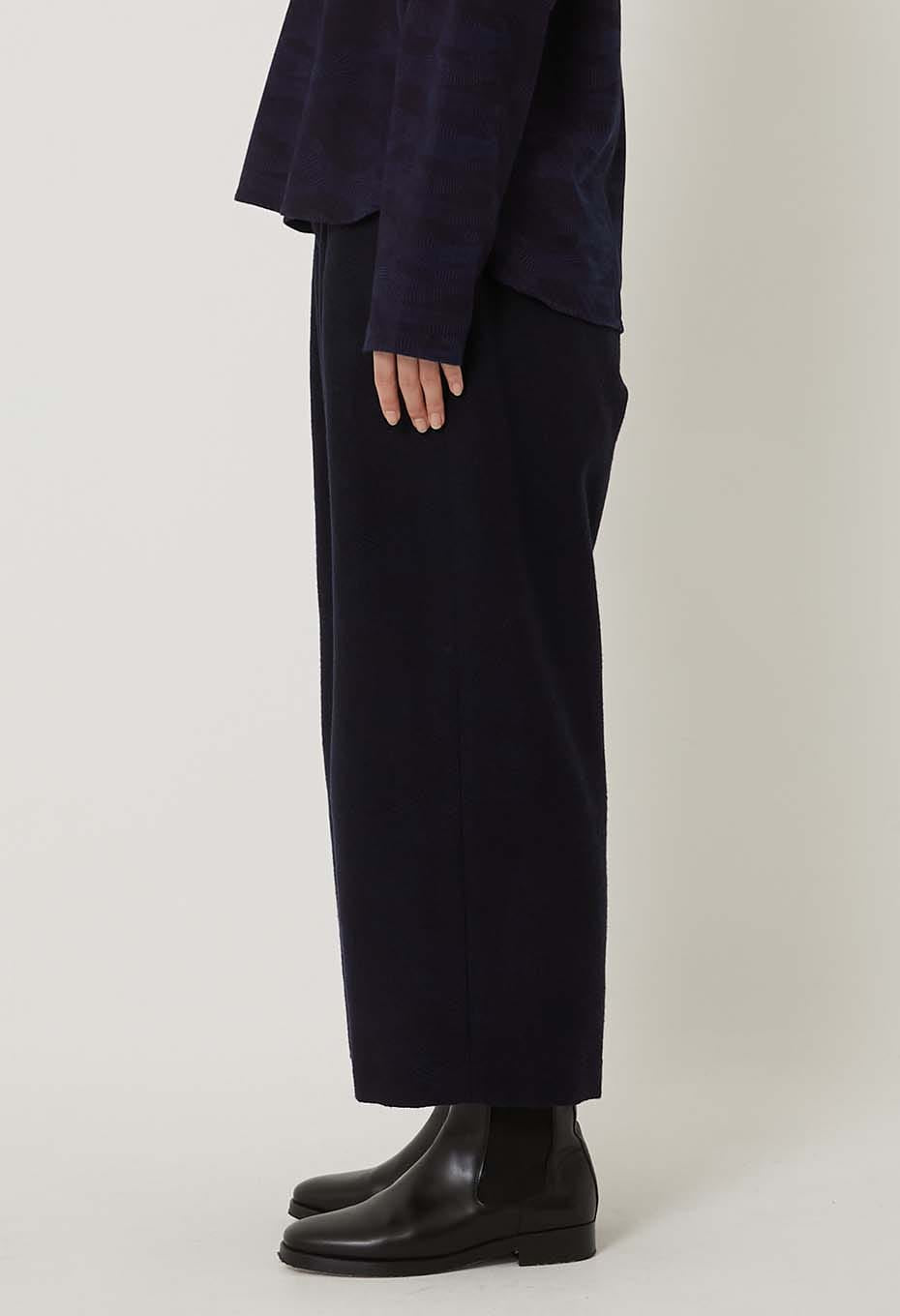 BLUE BLUE JAPAN WIND FLOW PATTERN JACQUARD SOFT TUCKED PANTS - DARK NAVY