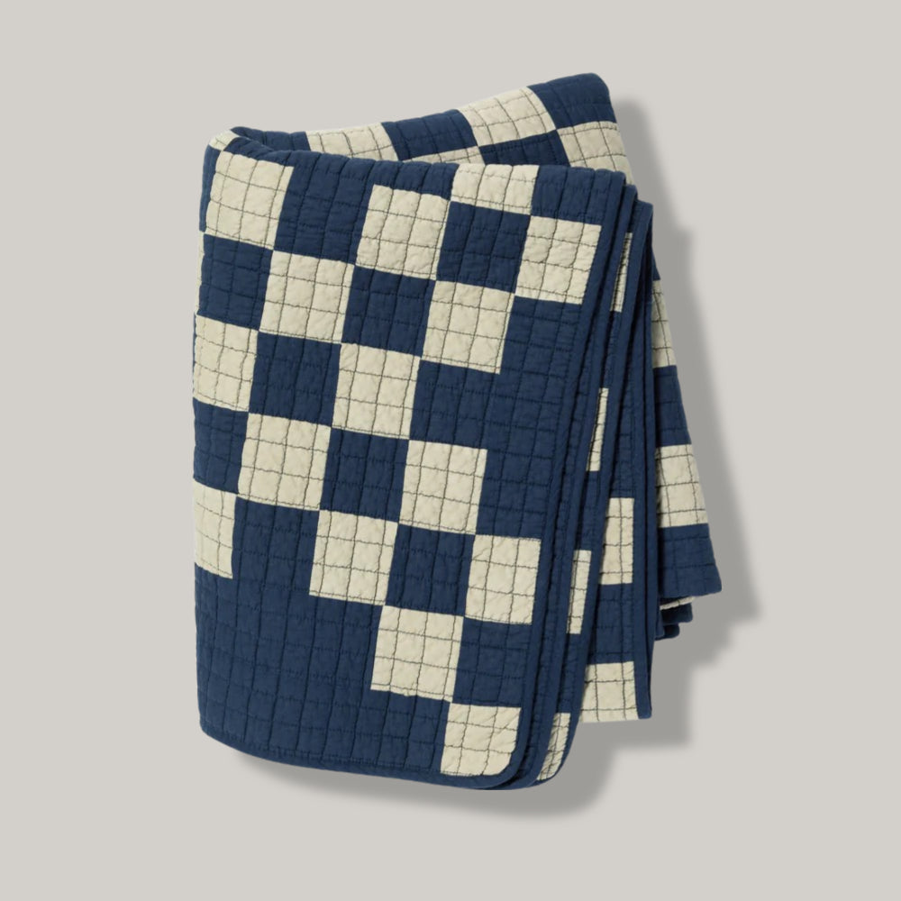 BASSHU PATCHWORK QUILT COVER - NAVY