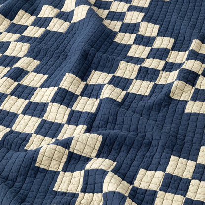 BASSHU PATCHWORK QUILT COVER - NAVY