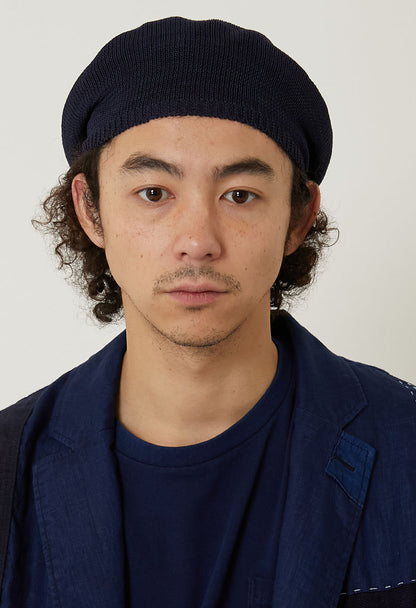 BLUE BLUE JAPAN KNITTED LINEN-LIKE COTTON BERET  - DARK NAVY