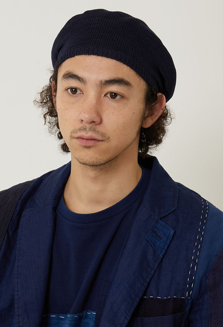 BLUE BLUE JAPAN KNITTED LINEN-LIKE COTTON BERET  - DARK NAVY