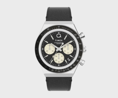 Q TIMEX CHRONOGRAPH 40MM LEATHER STRAP - BLACK