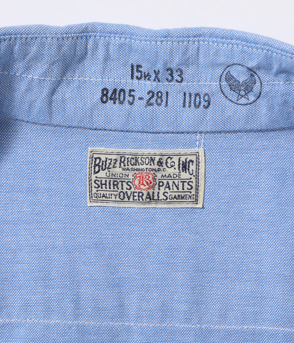 BUZZ RICKSON 4OZ COTTON OXFORD CLOTH SHIRT - BLUE