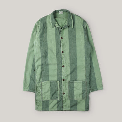 TENDER GAMBESON LINED SHIRT INDIGO COTTON BELISHA STRIPE - CHLOROPHYLL DYED