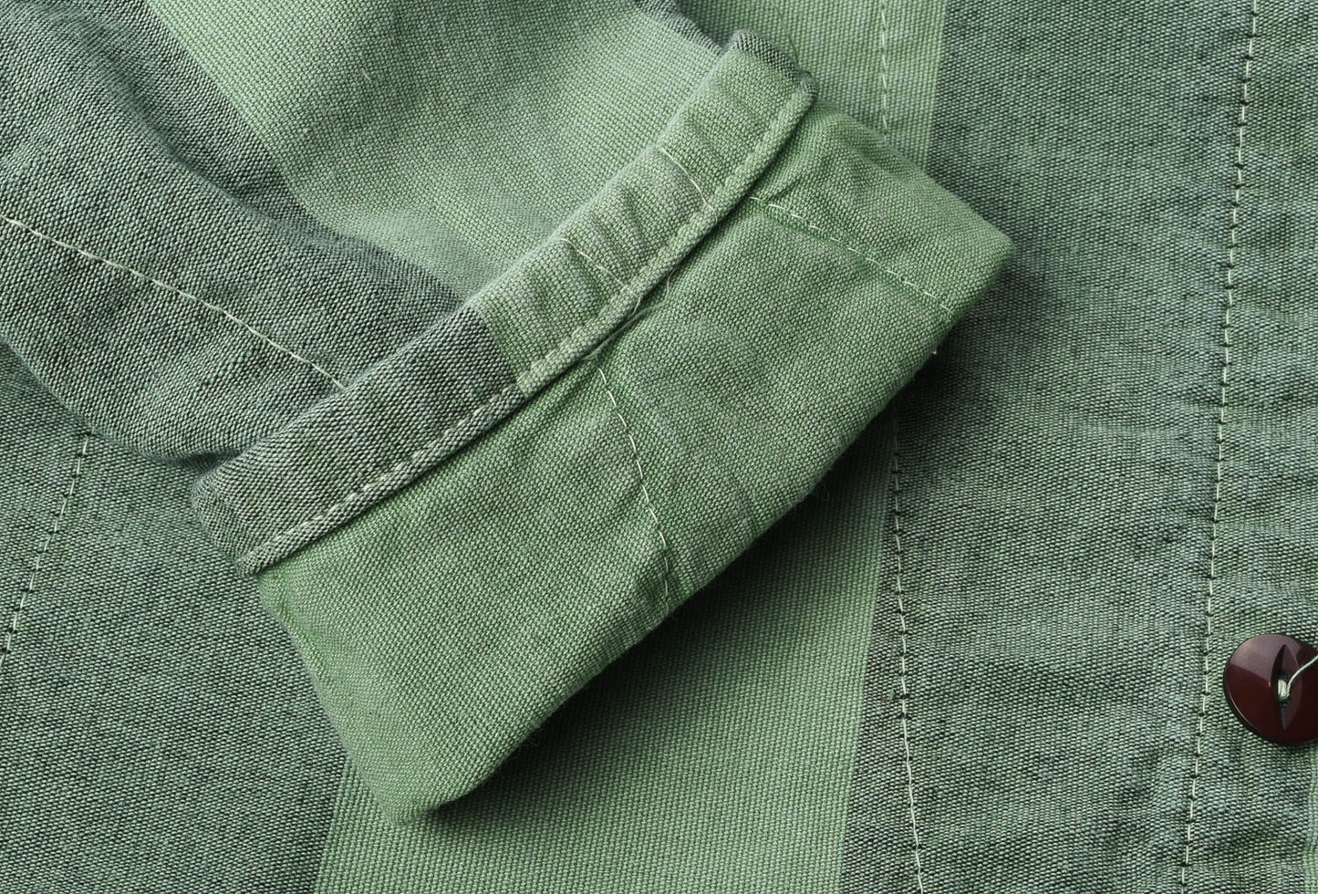 TENDER GAMBESON LINED SHIRT INDIGO COTTON BELISHA STRIPE - CHLOROPHYLL DYED