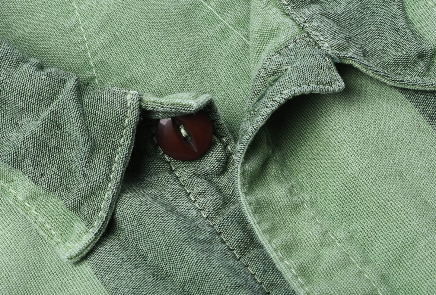 TENDER GAMBESON LINED SHIRT INDIGO COTTON BELISHA STRIPE - CHLOROPHYLL DYED