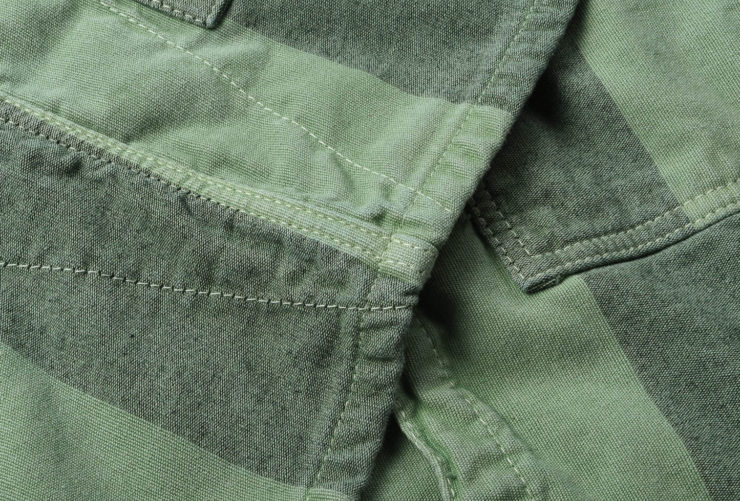 TENDER GAMBESON LINED SHIRT INDIGO COTTON BELISHA STRIPE - CHLOROPHYLL DYED