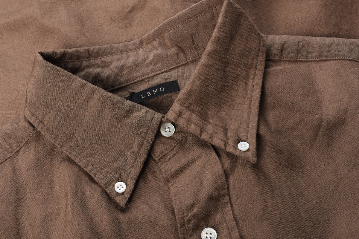 LENO BUTTON DOWN SHIRT - BROWN