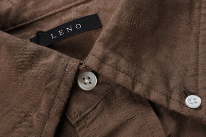 LENO BUTTON DOWN SHIRT - BROWN