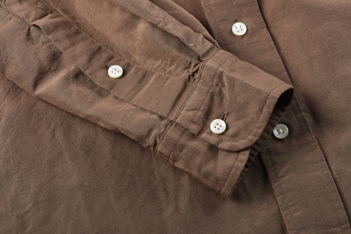 LENO BUTTON DOWN SHIRT - BROWN