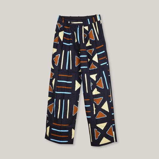 MONITALY TRIPLE TUCK WIDE PANTS - AFRICAN WAX BLOCK PRINT DAVE